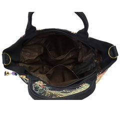 Peacock Embroidered Canvas Totes Bag, Vintage Beaded Handbag