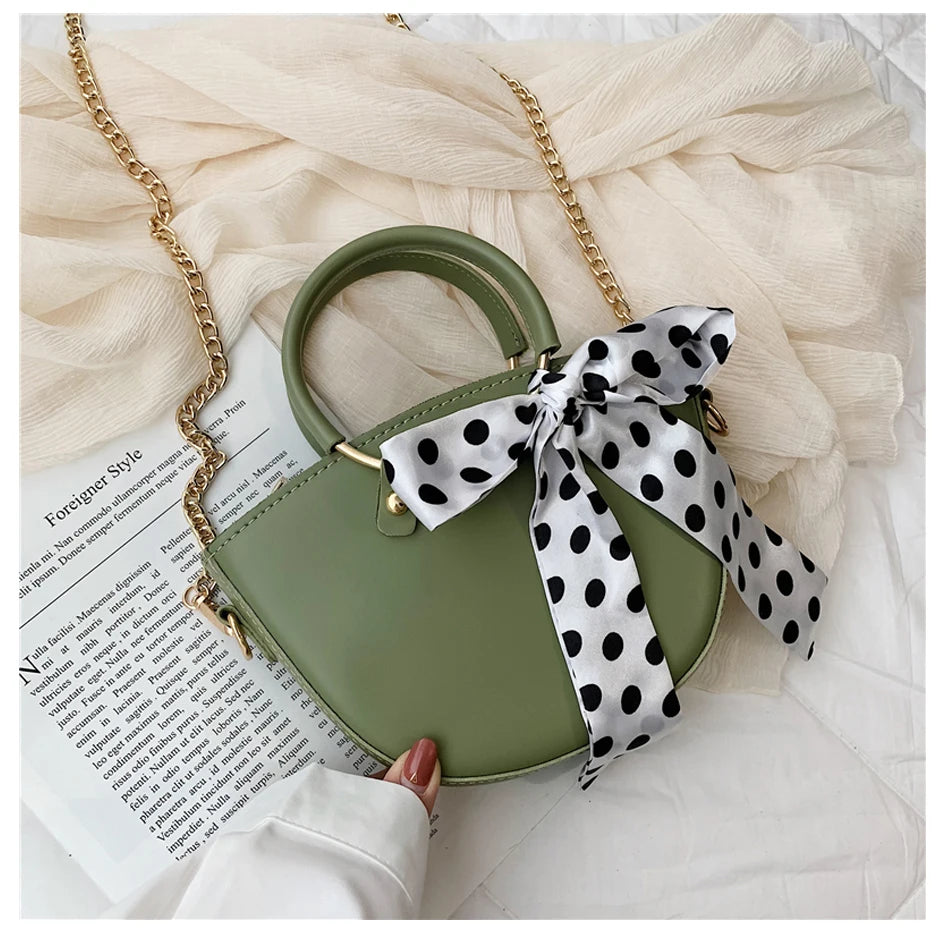 Summer Green Handbags With Silk Ribbon Women Small Hand Bag Ladies Shoulder Ring