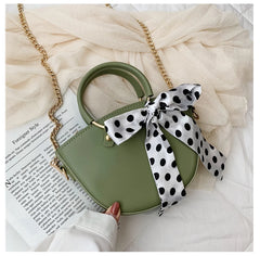 Summer Green Handbags With Silk Ribbon Women Small Hand Bag Ladies Shoulder Ring