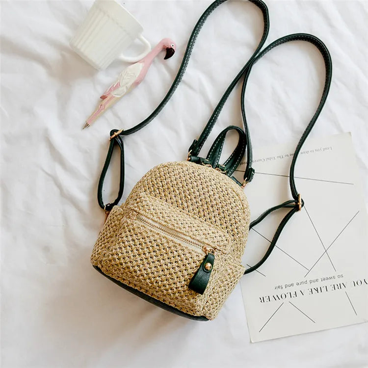 Bohemian Straw Backpack Women Beach Mini Shoulder Bag Hollow Out Satchel