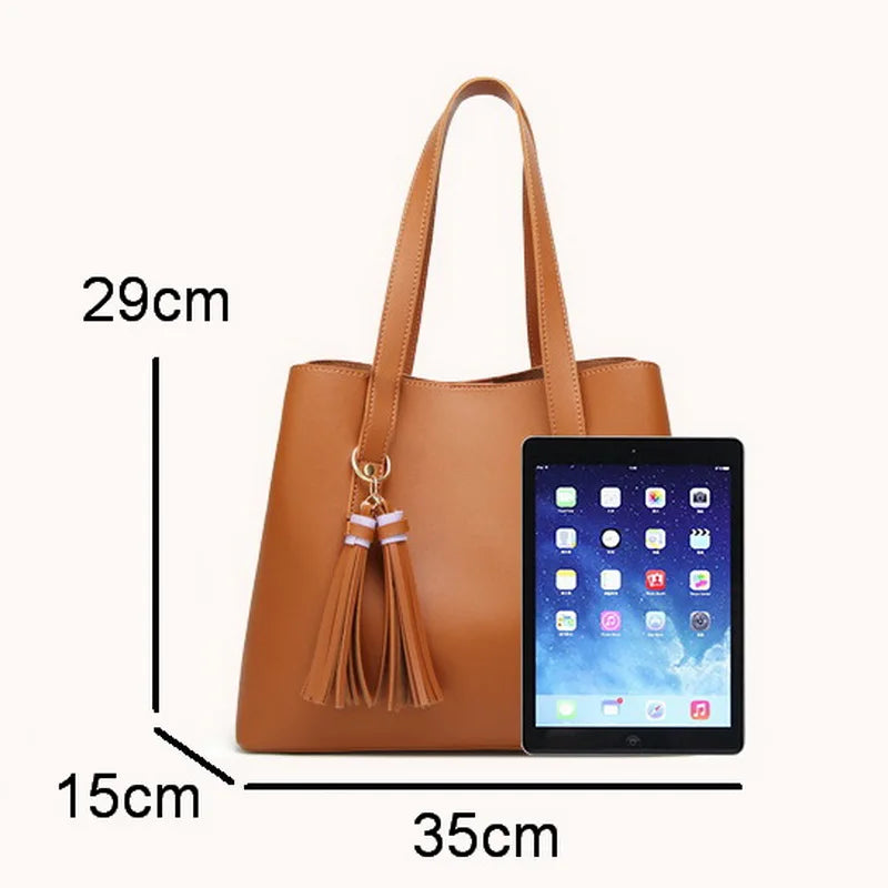 Tassel Large Ladies Handbags PU Leather Women Bag Female Shoulder Bags