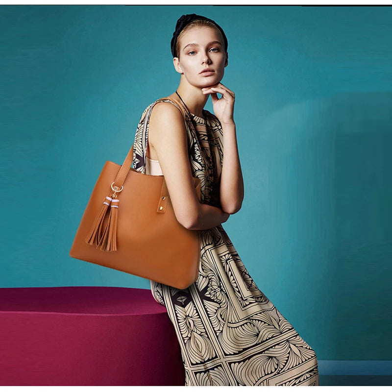 Tassel Large Ladies Handbags PU Leather Women Bag Female Shoulder Bags