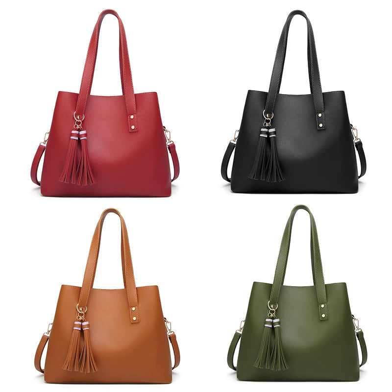 Tassel Large Ladies Handbags PU Leather Women Bag Female Shoulder Bags
