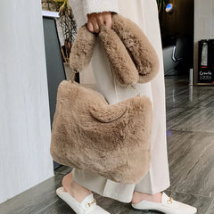 Plush Shoulder Bags Soft Fur Hobo Lady Handbag Large Capacity Purse
