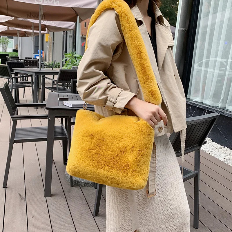 Plush Shoulder Bags Soft Fur Hobo Lady Handbag Large Capacity Purse