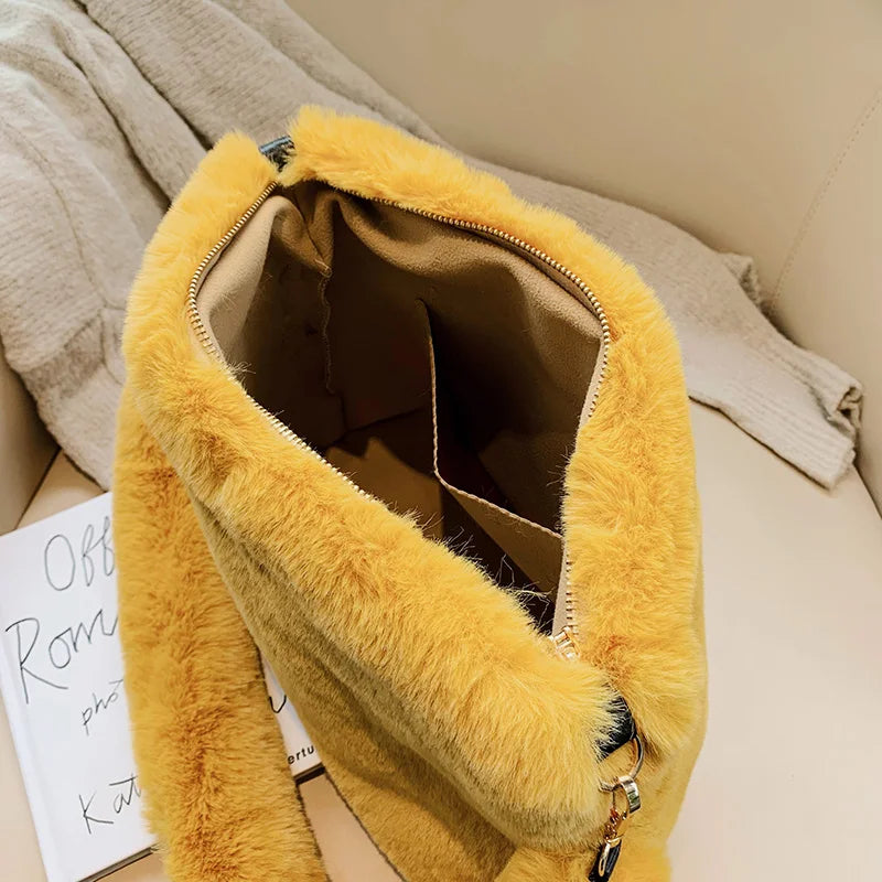 Plush Shoulder Bags Soft Fur Hobo Lady Handbag Large Capacity Purse