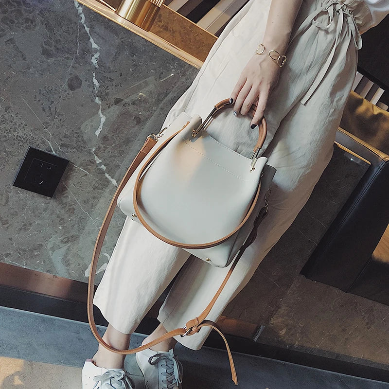 Women PU Leather Handbag Large Capacity Tote Shoulder Bag