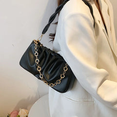 Solid Pleated Underarm Bag Women Shoulder Handbag