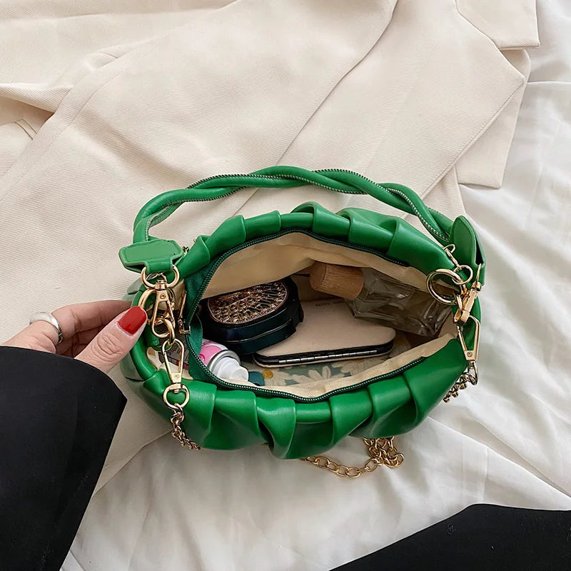 Solid Pleated Underarm Bag Women Shoulder Handbag