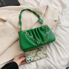 Solid Pleated Underarm Bag Women Shoulder Handbag