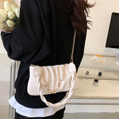 Solid Pleated Underarm Bag Women Shoulder Handbag