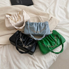 Solid Pleated Underarm Bag Women Shoulder Handbag