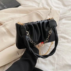 Solid Pleated Underarm Bag Women Shoulder Handbag