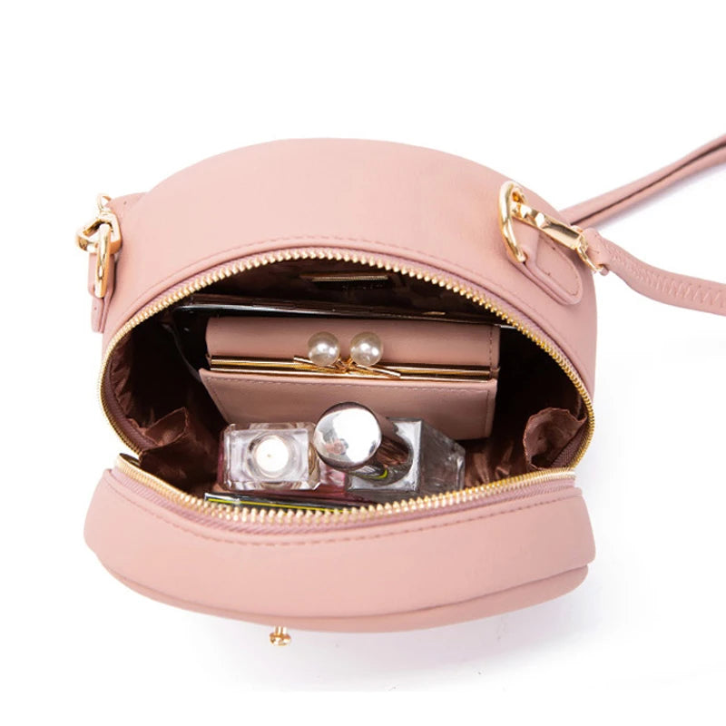 Circular Leather Women Shoulder Bag Crossbody Messenger Bags