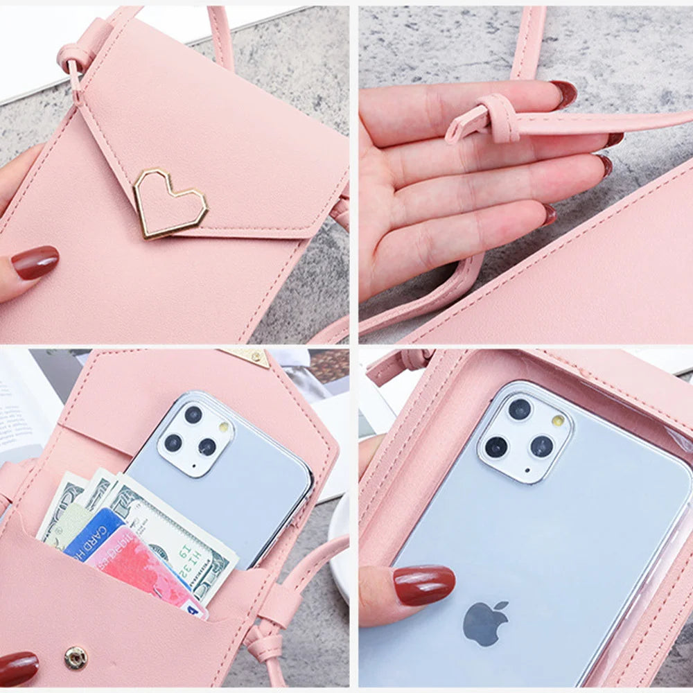 Personalized Crossbody Shoulder Bag Pink Touch Screen Cell Phone Purse