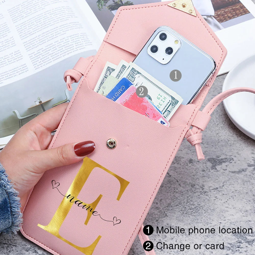 Personalized Crossbody Shoulder Bag Pink Touch Screen Cell Phone Purse