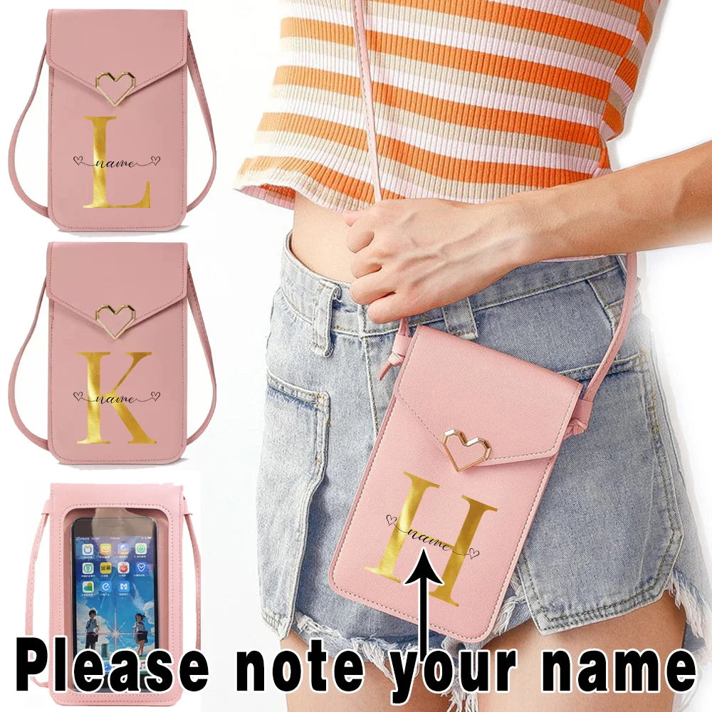 Personalized Crossbody Shoulder Bag Pink Touch Screen Cell Phone Purse