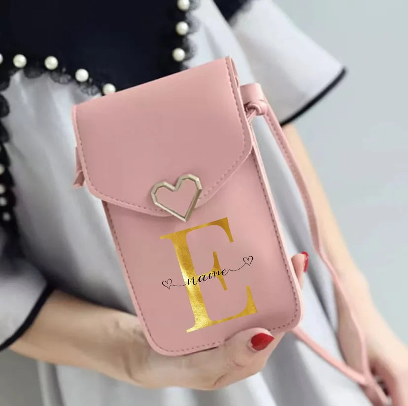 Personalized Crossbody Shoulder Bag Pink Touch Screen Cell Phone Purse