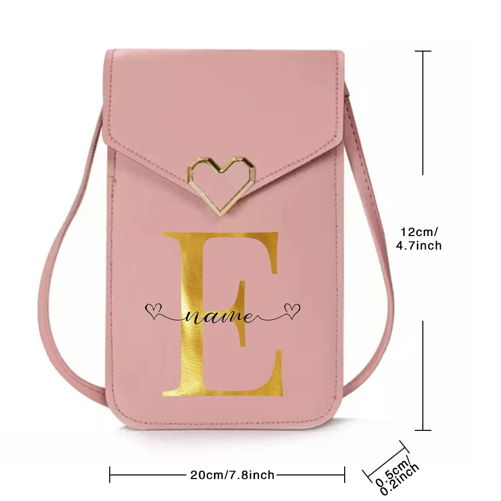 Personalized Crossbody Shoulder Bag Pink Touch Screen Cell Phone Purse