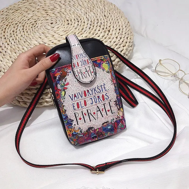 Mini Cartoon Print Leather Crossbody Bag Women Shoulder Messenger Clutch Purse