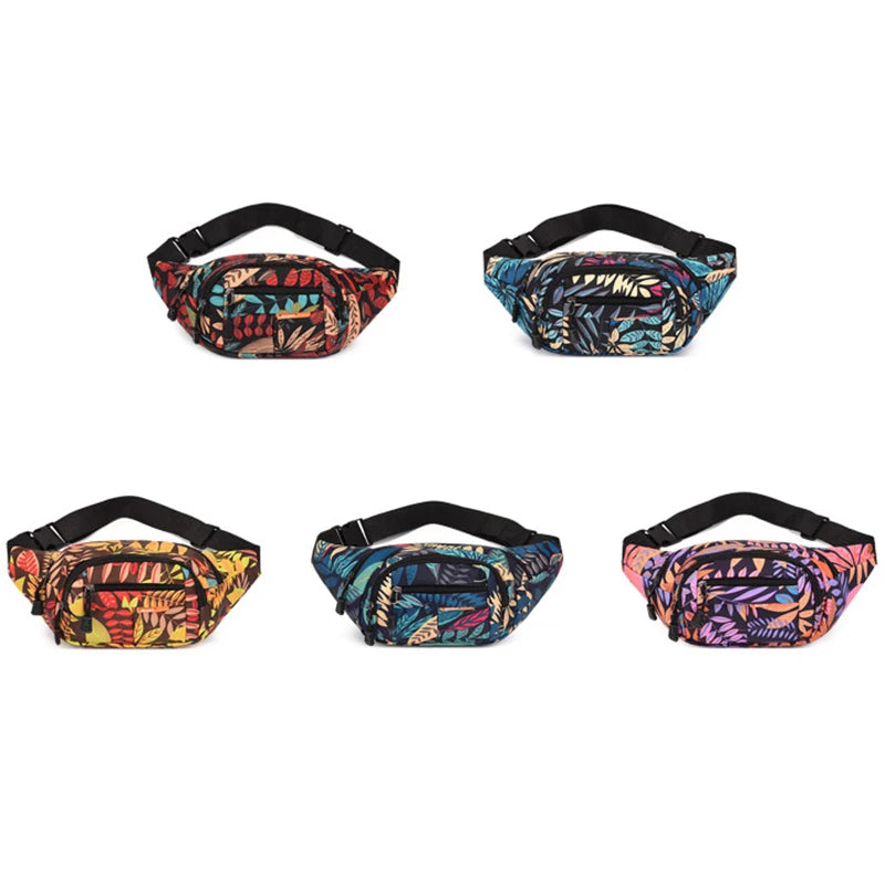 Leaf Printed Waist Bag Large Capacity Fanny Pack Men's Women Casual Travel Bag