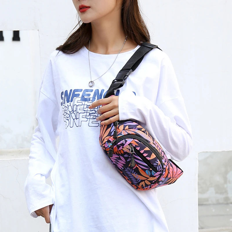Leaf Printed Waist Bag Large Capacity Fanny Pack Men's Women Casual Travel Bag