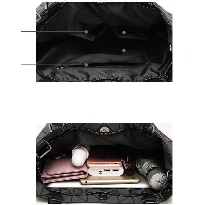 Women Geometric Handbag Hologram Laser Tote Luminous Bag