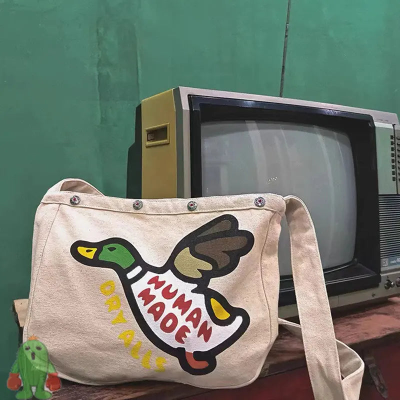 Japanese Duck Shoulder Messenger Bag Retro Canvas Tote Couple Casual Bags