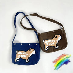Puppy Print Canvas Messenger Bag Casual Shoulder Portable Large