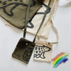 Polar Bear Print Canvas Messenger Bag