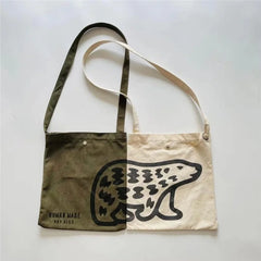 Men Women Polar Bear Print Canvas One Shoulder Messenger Bag