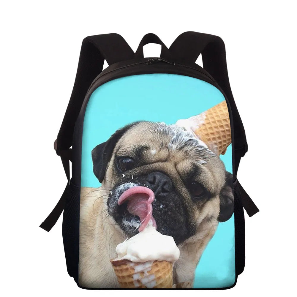 Pug Print Backpack Donuts Bookbag School Laptop Bag Teens Rucksack