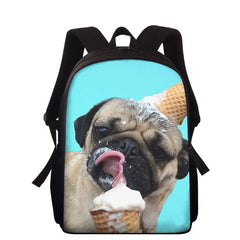 Pug Print Backpack Donuts Bookbag School Laptop Bag Teens Rucksack