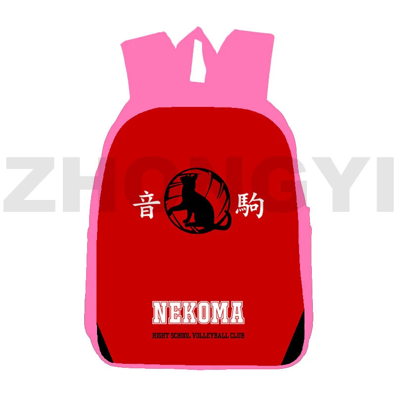 Haikyuu 3D Anime Nekoma Backpack 16 Inch Pink Student School Bag