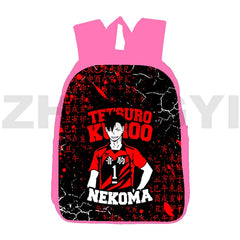 Haikyuu 3D Anime Nekoma Backpack 16 Inch Pink Student School Bag