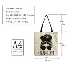 Cartoon Girl Print Tote Handbag, Hairpin Sunglasses, High Capacity