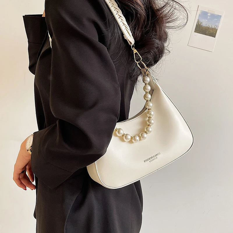 Half-Moon Small PU Leather Crossbody Bag For Women Chain Armpit Shoulder Handbag