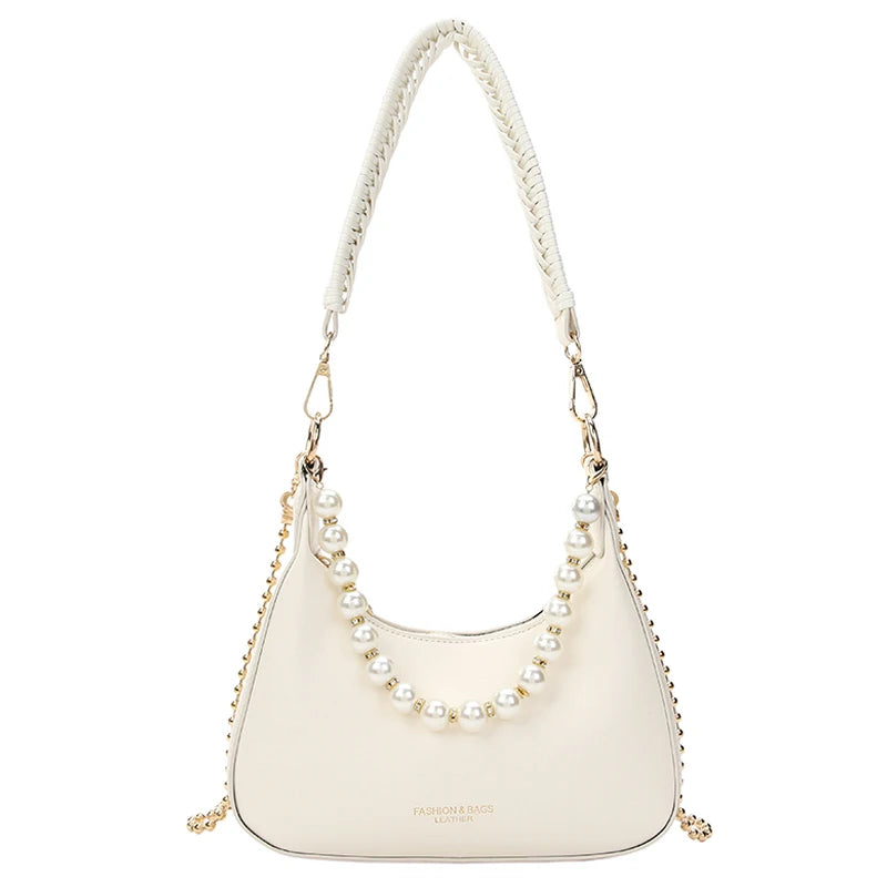 Half-Moon Small PU Leather Crossbody Bag For Women Chain Armpit Shoulder Handbag