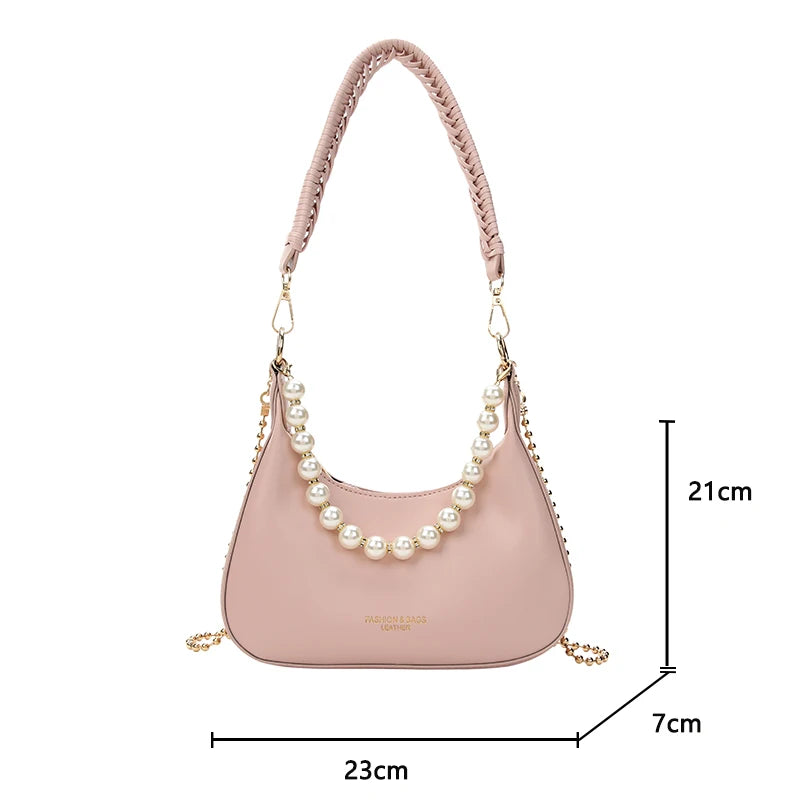 Half-Moon Small PU Leather Crossbody Bag For Women Chain Armpit Shoulder Handbag