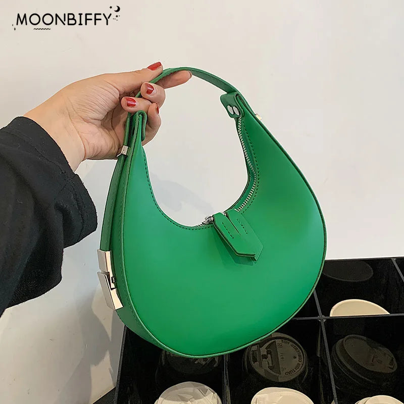 Green PU Leather Crossbody Bags with Short Handle for Women