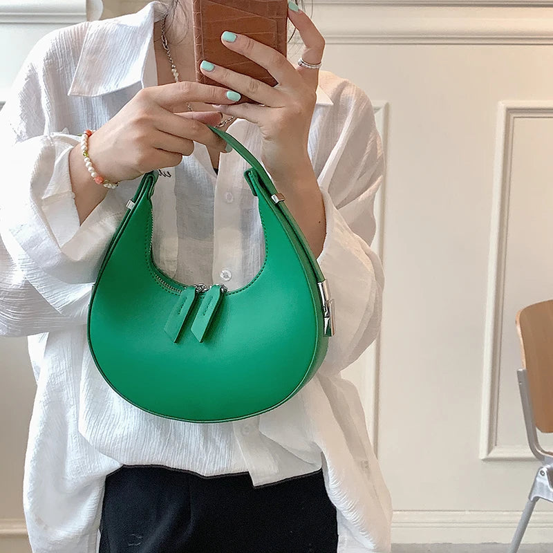 Green PU Leather Crossbody Bag with Short Handle for Women