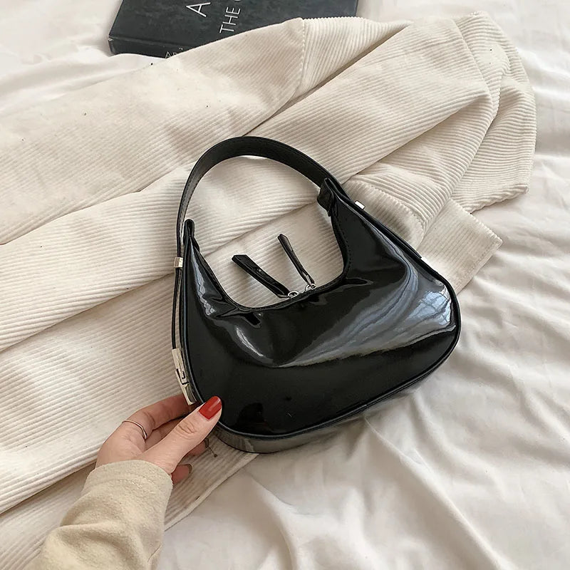 Half-Moon Leather Bag with Short Handle for Women