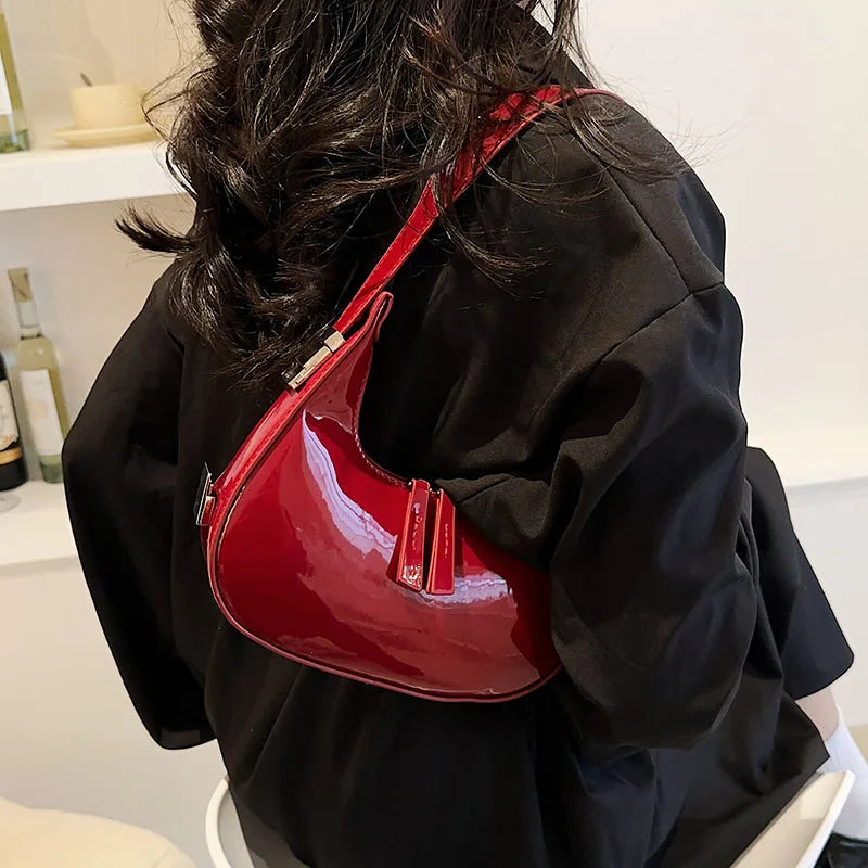 Half-Moon Leather Bag with Short Handle for Women