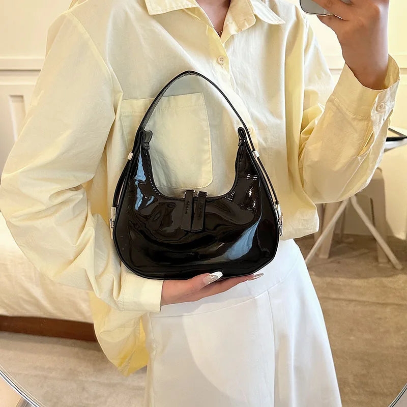 Half-Moon Leather Bag with Short Handle for Women