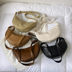 Half Moon Small PU Leather Zip Crossbody Bag for Women