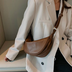 Half Moon Small PU Leather Zip Crossbody Bag for Women
