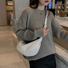 Half Moon Small PU Leather Zip Crossbody Bag for Women