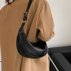 Half Moon Small PU Leather Zip Crossbody Bag for Women