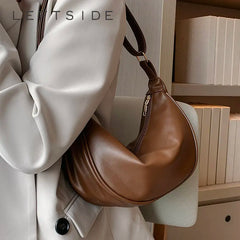Half Moon Small PU Leather Zip Crossbody Bag for Women