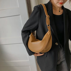 Half Moon Small PU Leather Zip Crossbody Bag for Women